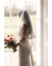 Fingertip soft lace veil with beaded trim 
