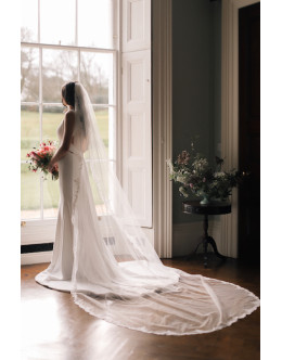 Cathedral-length veil with Ivory lace trim Cathedral-length veil with Ivory lace trim